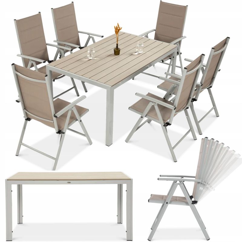 Zestaw Mebli Ogrodowych Jadalnianych SYDNEY Stół 150cm 6x Krzesło na Taras 1 szt