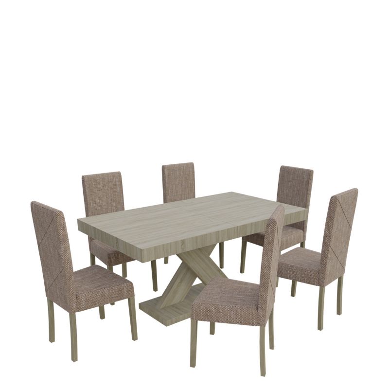 Zestaw RO06 MIRJAN 24 Stół rozkładany S05 90x160/210 + 6 krzeseł K02 dąb sonoma + jasny brąz 1 kpl.