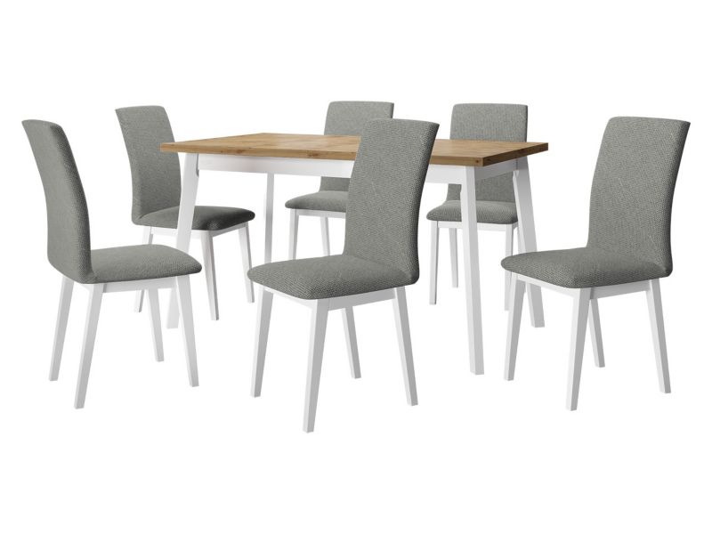 Zestaw DR23 MIRJAN 24 Stół rozkładany Oslo V 80x140/180 + 6 krzeseł Luna 1 dąb artisan + biały + szara tapicerka 1 kpl.