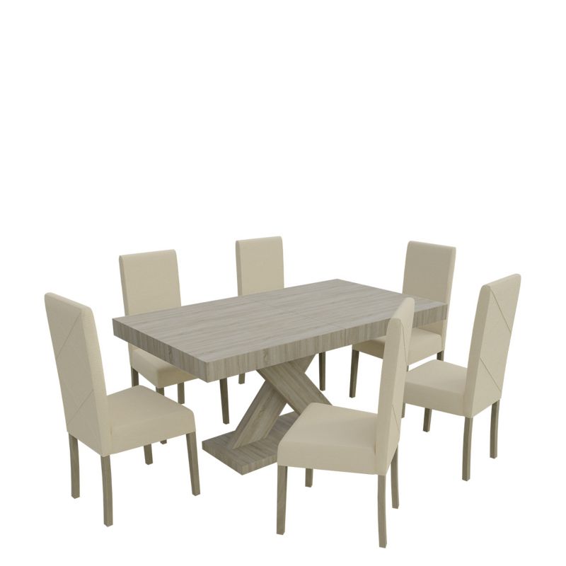 Zestaw RO06 MIRJAN 24 Stół rozkładany S05 90x160/210 + 6 krzeseł K02 dąb sonoma + ekoskóra ecru 1 kpl.
