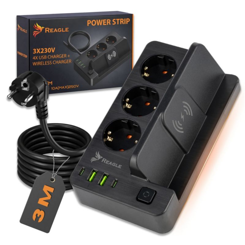 Przedłużacz mieszkaniowy Reagle RSTRIP32 3 gniazda 4 porty USB 3M 1 szt.