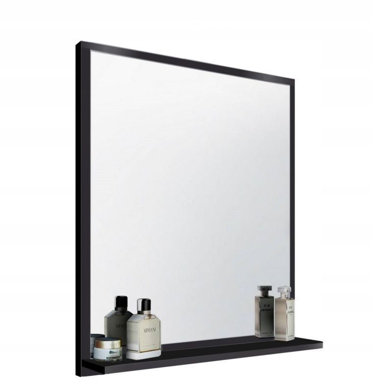 Lustro łazienkowe z półką Better Home, 70 x 60 x 12 cm, Czarne, 1 szt.