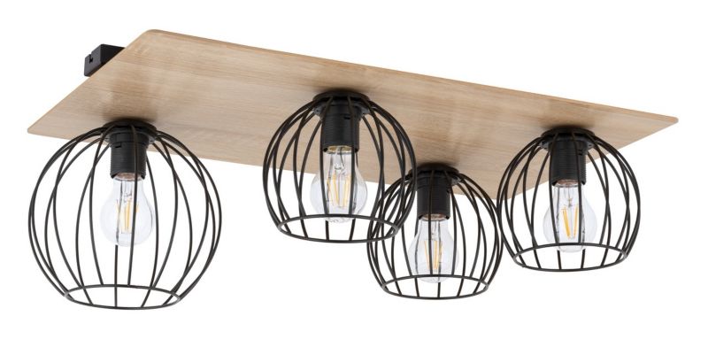 Lampa sufitowa wisząca Sigma Lighting Cyber 9386 jasne drewno-czarna dekoracyjna 4xE27 x 1 szt.