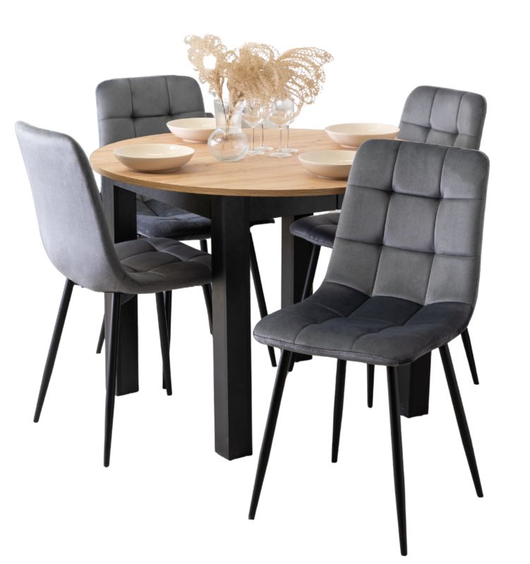 Zestaw Mebel Elite Stół Rozkładany Okrągły Kuchenny Krzesło Do Jadalni Komplet Szare 4x 1 szt