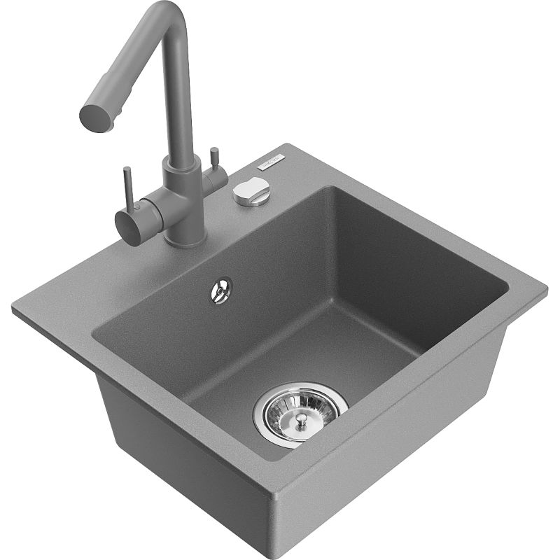 Zlewozmywak granitowy 1-komorowy Mexen Milo z baterią kuchenną Duo beżowy - 6505-69-671701-70-B 1 szt.