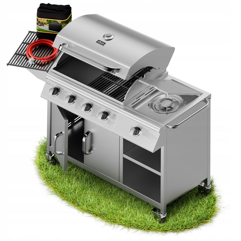 Grill Gazowy Koler Relish V3 Srebrny Nierdzewny 5 Palników 16kW 2 Ruszty + Pokrowiec 1 szt.