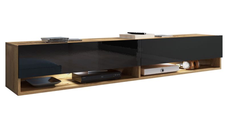 Szafka RTV MIRJAN 24 A180 z oświetleniem LED RGB wotan/czarny połysk 1 szt.