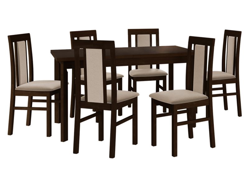 Zestaw DR20 MIRJAN 24 Stół rozkładany Modena I P 80x140/180 + 6 krzeseł Nilo 2 orzech + beżowa tapicerka 1 kpl.