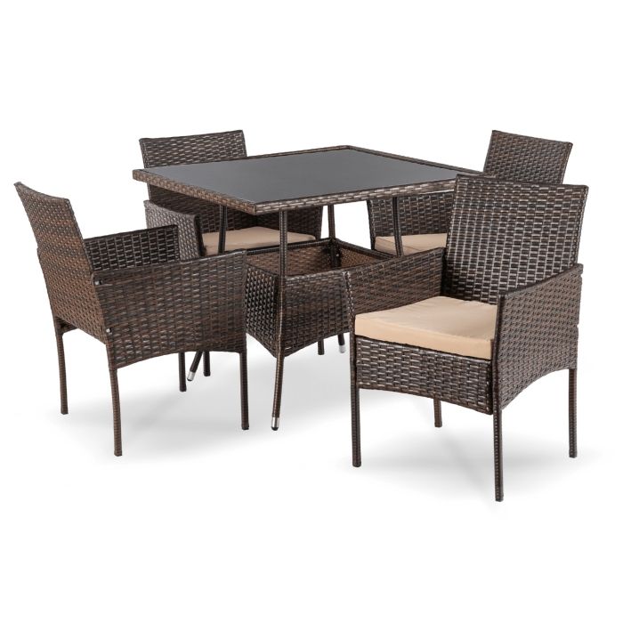 Zestaw Mebel Elite Mebli Ogrodowych Na Taras Ogród Stół + 4x Krzesło Brązowy Beż MORADO 1 kpl.