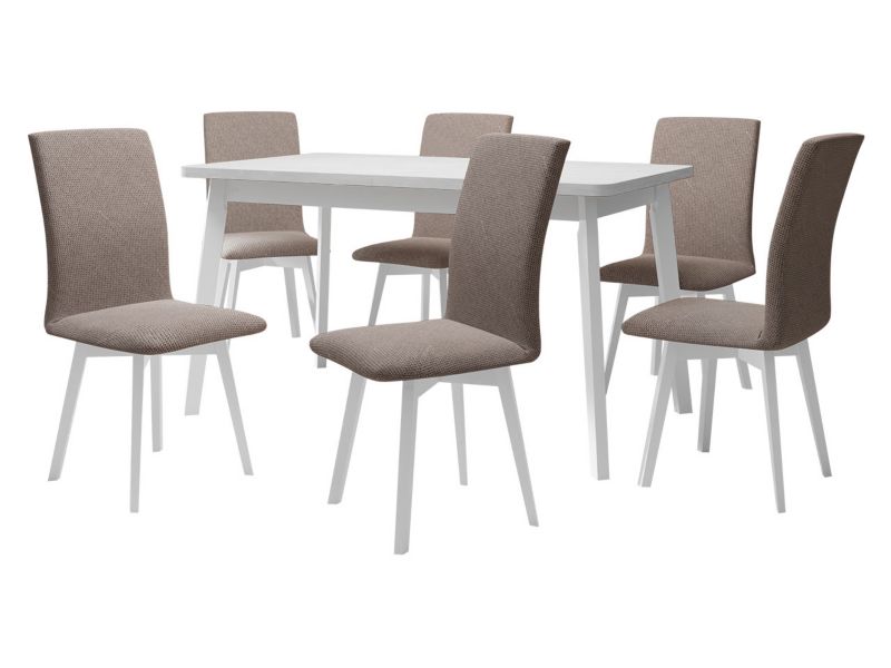 Zestaw DR24 MIRJAN 24 Stół rozkładany Oslo VI 80x140/180 + 6 krzeseł Luna 2 biały + jasnobrązowa tapicerka 1 kpl.