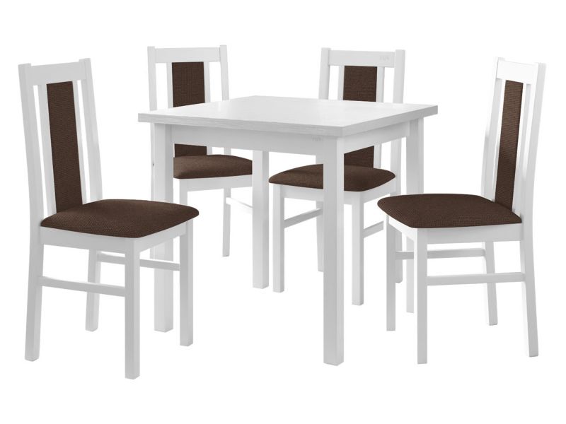Zestaw DR05 MIRJAN 24 Stół Max IX 80 + 4 krzesła Bos 14 biały + brązowa tapicerka 1 kpl.
