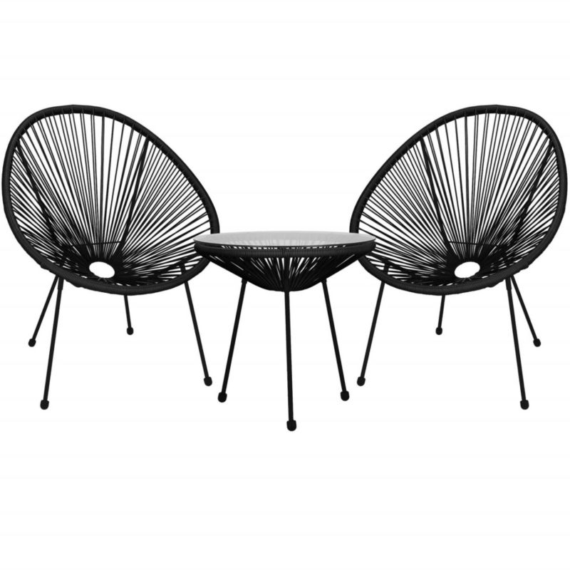Meble ogrodowe rattanowe Springos dla 2 osób stół ze szkłem hartowanym 2 fotele ażurowe czarne 1 kpl.