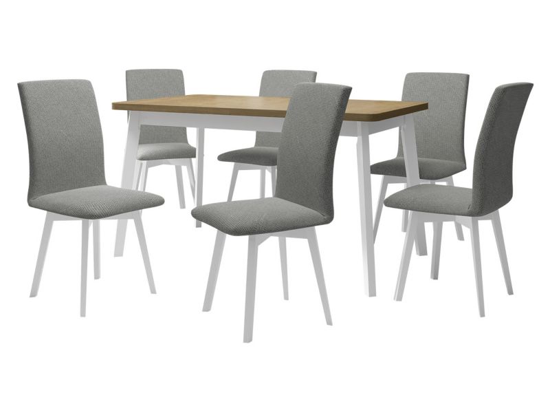 Zestaw DR24 MIRJAN 24 Stół rozkładany Oslo VI 80x140/180 + 6 krzeseł Luna 2 sonoma + biały + szara tapicerka 1 kpl.