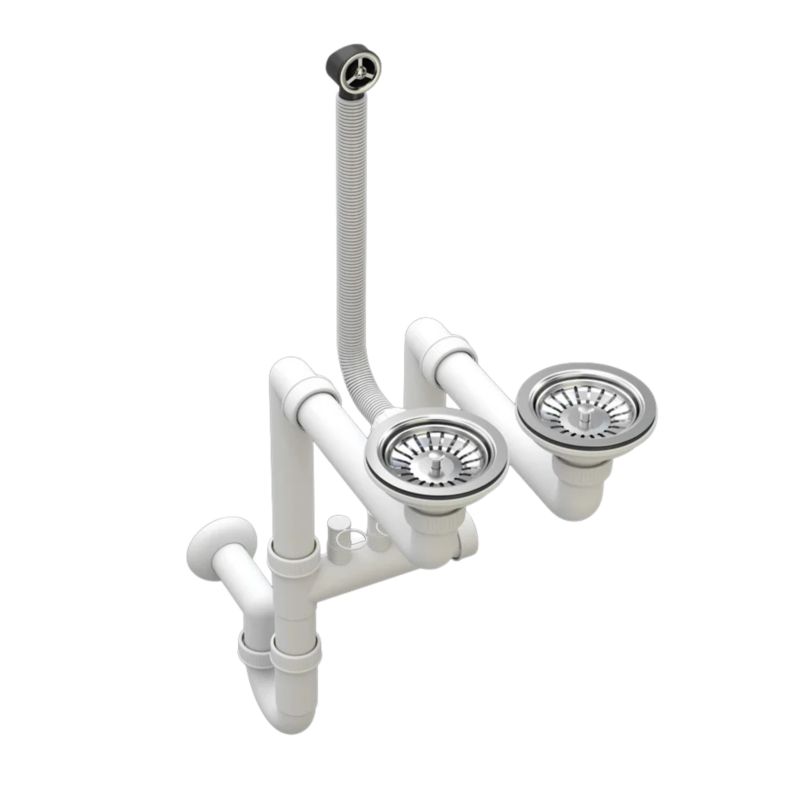 Syfon Manualny Przyścienny Dwukomorowy Do Zlewozmywaka Okrągły Granitan Chrom 1 szt.