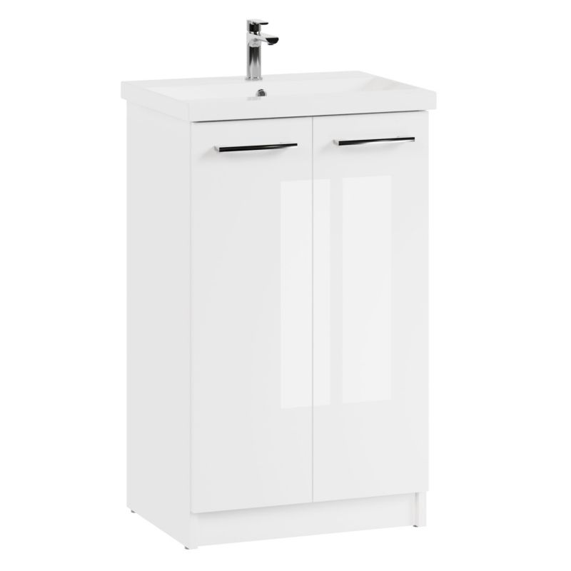 Szafka łazienkowa z umywalką ceramiczną MyFurni 50 cm biała połysk stojąca 1 kpl.