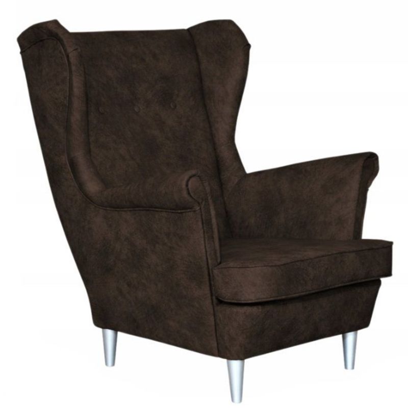 Fotel uszak do salonu z podnóżkiem eko skóra Family Meble Ari ciemnobrązowy 1szt
