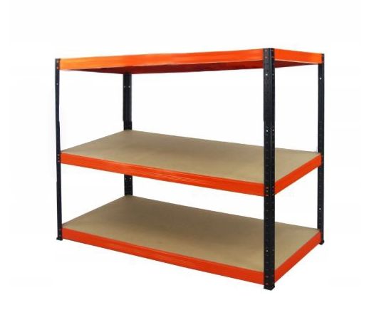 Regał magazynowy garażowy metalowy MODO24 czarno-pomarańczowy helios 106x150x35cm 3 półki po 275 kg 1 szt.