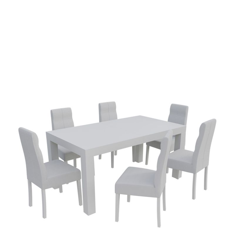 Zestaw RO47 MIRJAN 24 Stół rozkładany SF-25 90x160/210 + 6 krzeseł K63 biały + biała ekoskóra 1 kpl.