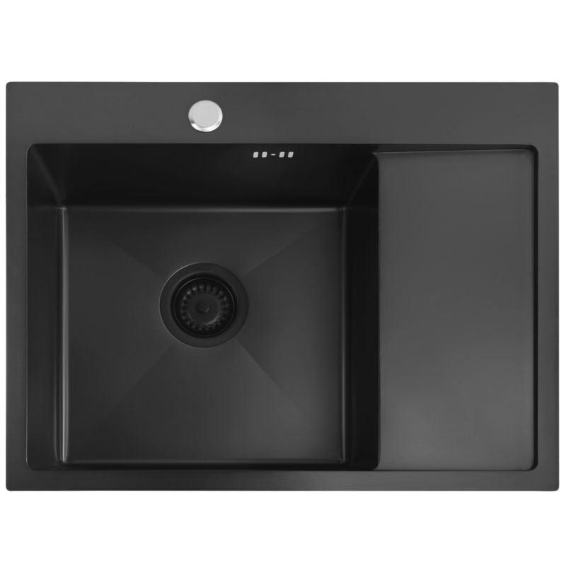 Zlewozmywak Stalowy Z Baterią Kuchenną Rea Fin Czarny 62X48X18,5Cm + Bateria Kuchenna Fresh Czarna 1 Szt