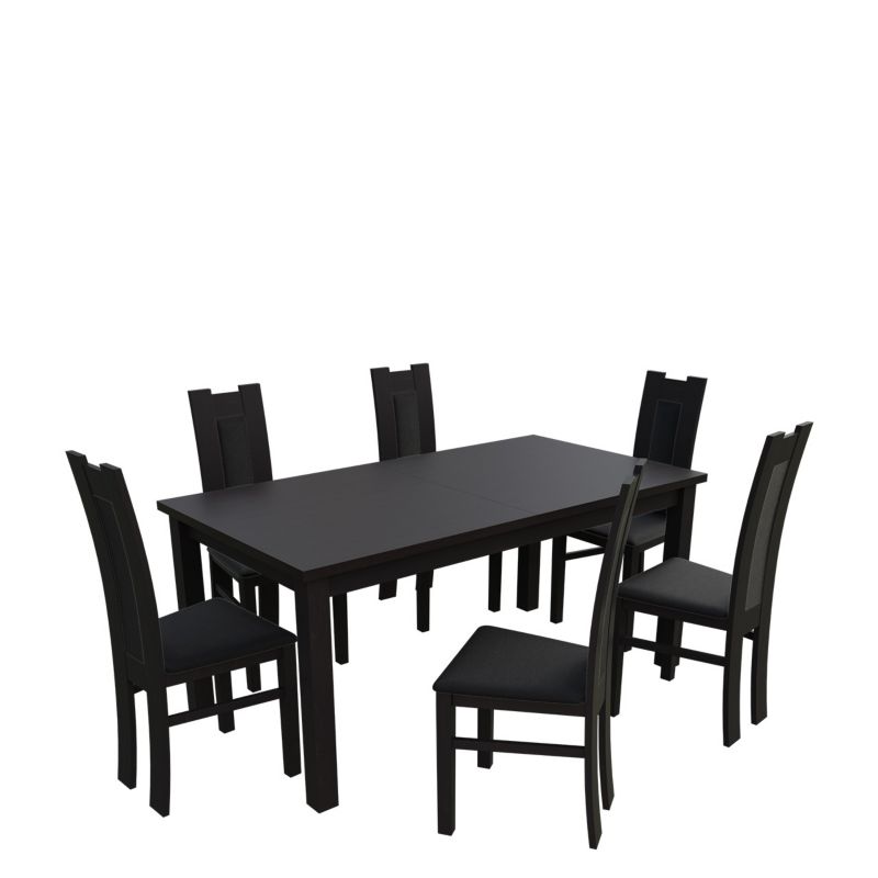 Zestaw RO17 MIRJAN 24 Stół rozkładany S18-L 80x160/200 + 6 krzeseł K41 wenge + czarna ekoskóra 1 kpl.