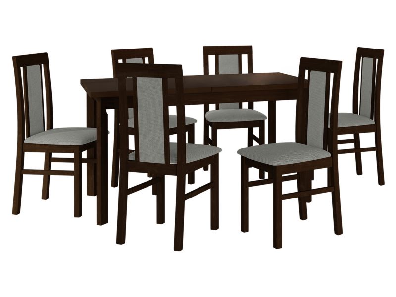 Zestaw DR20 MIRJAN 24 Stół rozkładany Modena I P 80x140/180 + 6 krzeseł Nilo 2 orzech + szara tapicerka 1 kpl.