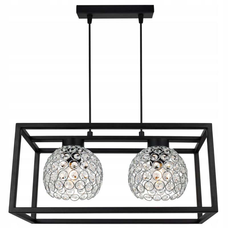 Lampa sufitowa wisząca Light Home LH Crystal Cage 2x E27 60W kryształki czarny/srebrny 1szt.