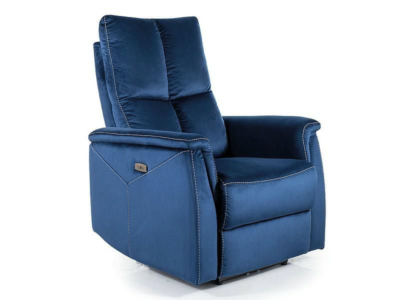 Fotel Mars INTESI fotel rozkładany elektryczny z USB welur granatowy nowoczesny do salonu 1 szt.