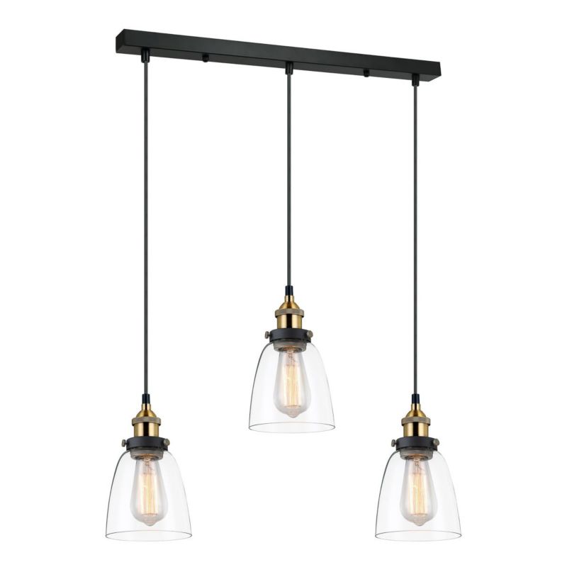 Lampa sufitowa wisząca Italux Francis 1998 czarno-złota-przezroczysty industrialna 3xE27 x 40W 1 szt.