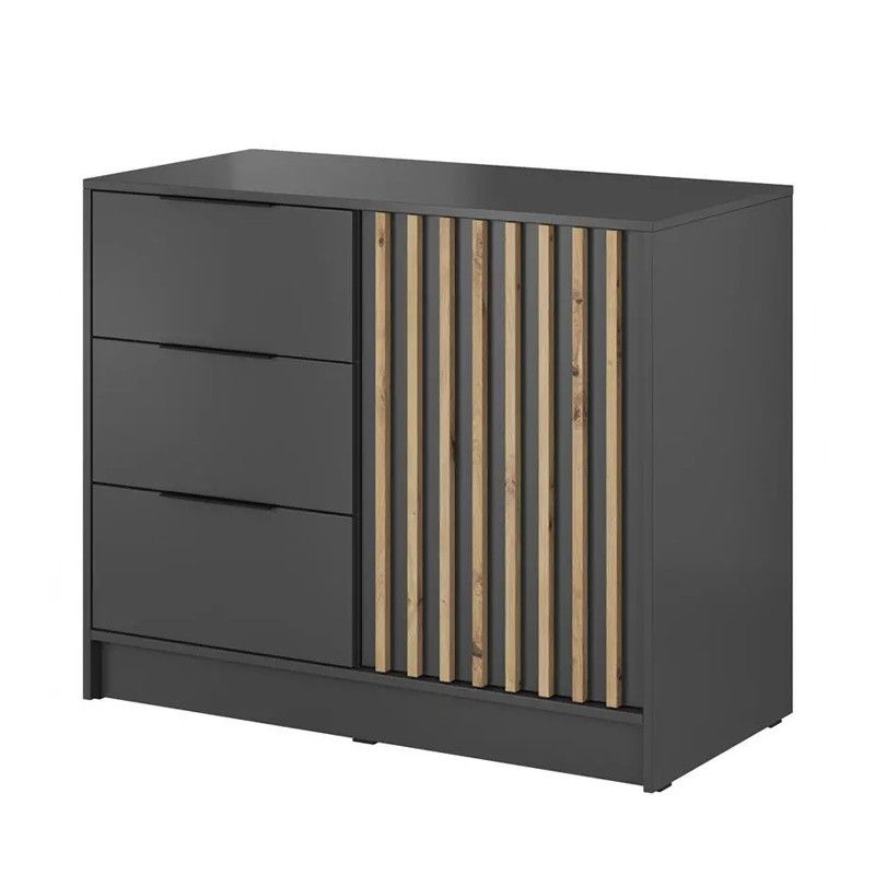 Komoda jednodrzwiowa z szufladami Bettso Nelly 2D z ozdobnymi lamelami grafitowa 1szt.