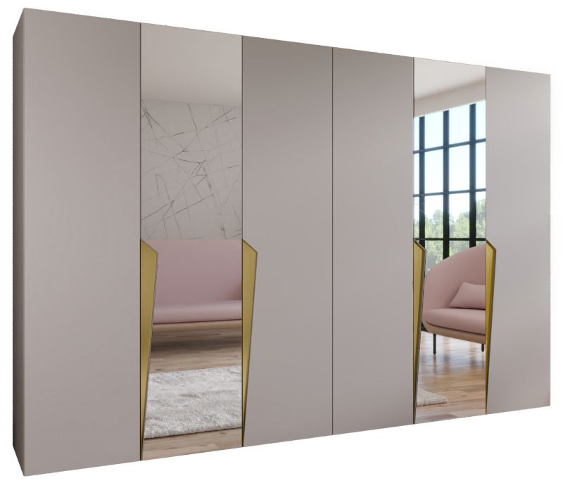 Szafa uchylna z lustrem otwierana Abiks PIANO 2 300 (2x150) wys 202 cm Kaszmir + Złoty 1 szt