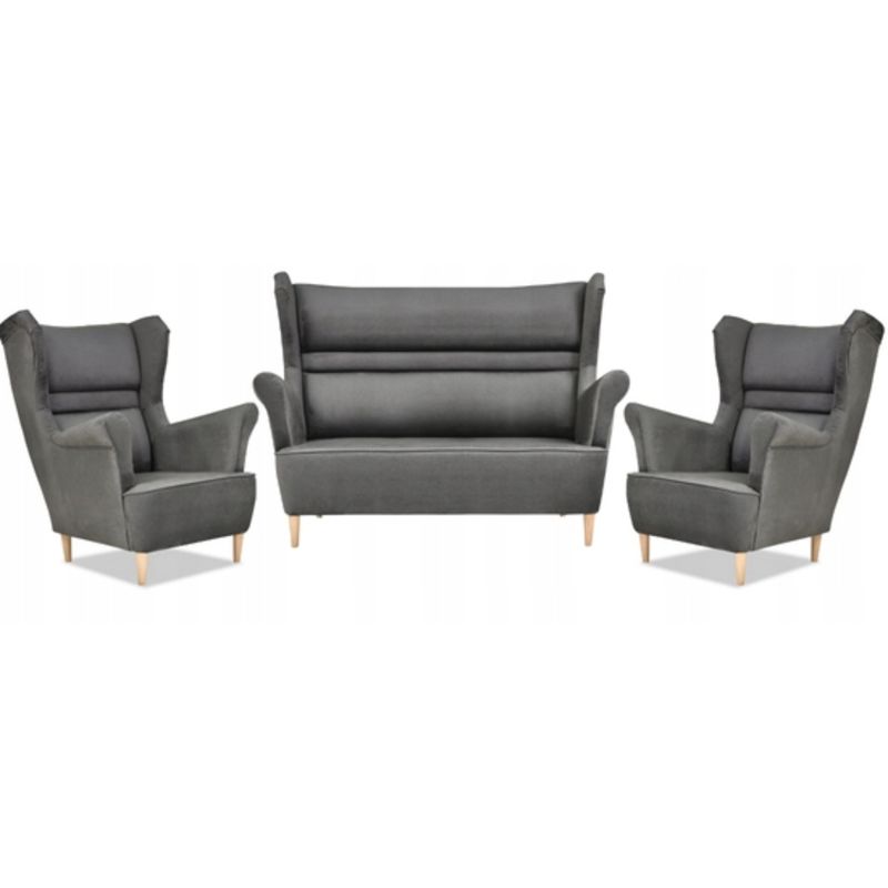 Zestaw wypoczynkowy uszak do salonu sofa fotele Family Meble Zoja grafit 1szt