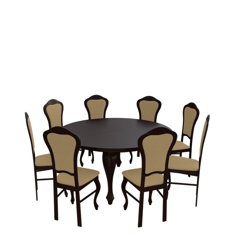 Zestaw RO26 MIRJAN 24 Stół rozkładany S19 150x150/200 + 8 krzeseł K30 orzech + piaskowy 1 kpl.