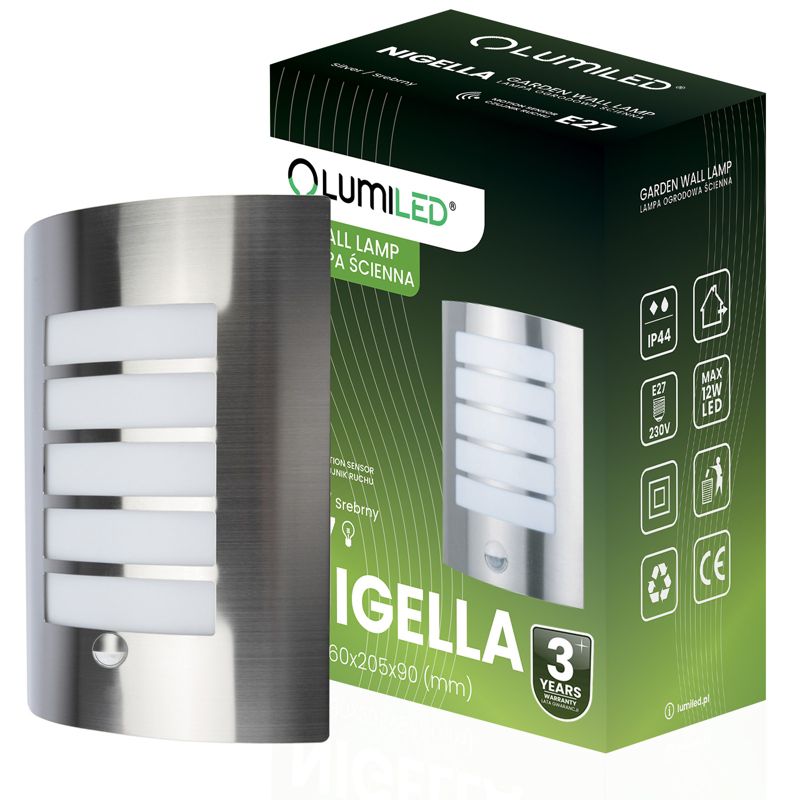 Kinkiet Ogrodowy Lumiled Elewacyjny Lampa Zewnętrzna E27 z Czujnikiem Ruchu i Zmierzchu 1 szt.