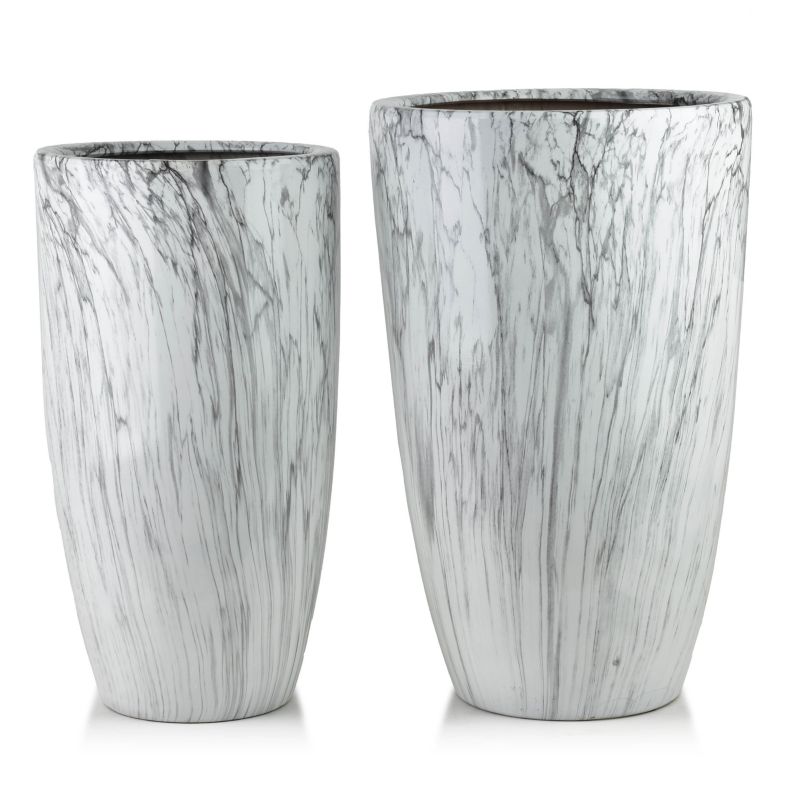 Donica ceramiczna NEVA MARBLE 39x39x62/31x31x58 cm biało-szara komplet 2 szt.