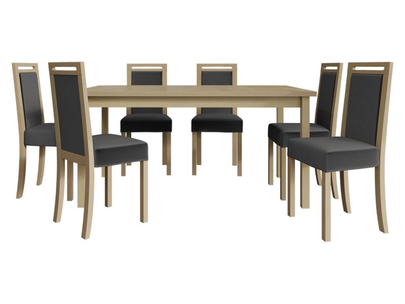 Zestaw DR03 MIRJAN 24 Stół rozkładany Modena II 90x160/200 + 6 krzeseł Roma 5 sonoma + ciemnoszara tapicerka 1 kpl.