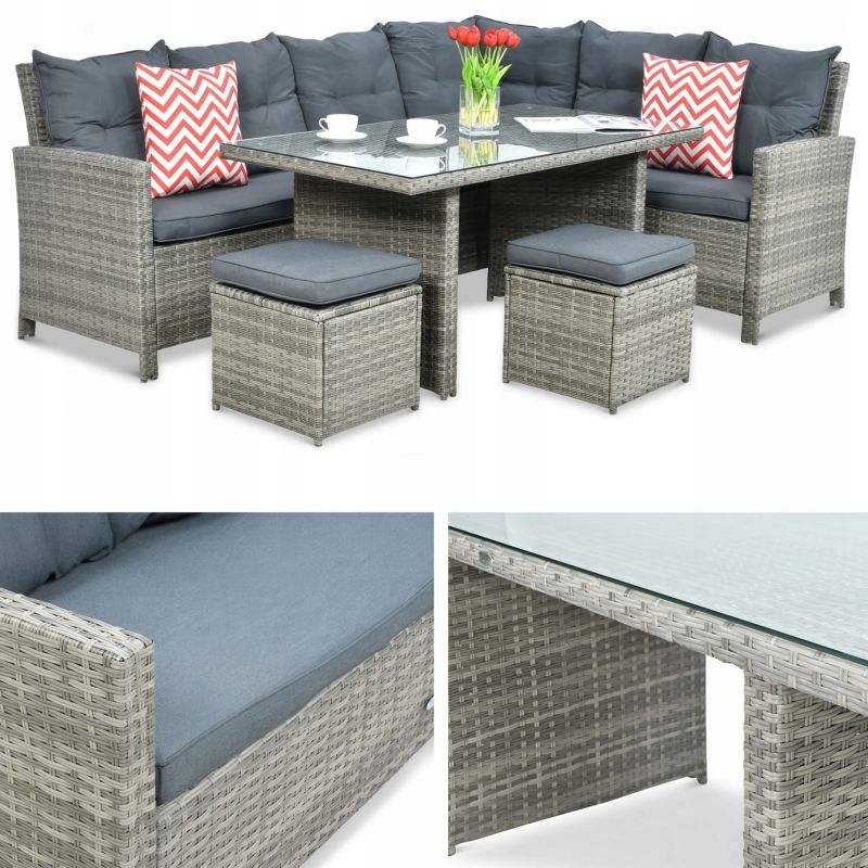 Zestaw Mebli Ogrodowych Technorattan IBIZA Narożnik Stół na Taras szary 1 szt