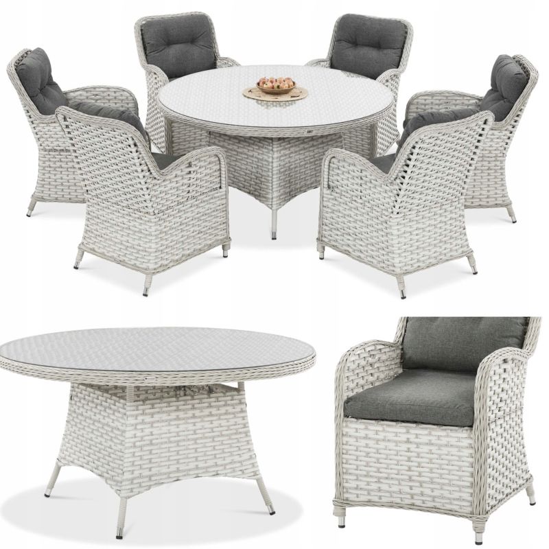 Zestaw Mebli Ogrodowych Jadalnianych Technorattan BARCELONA Stół 6xFotel 1 szt