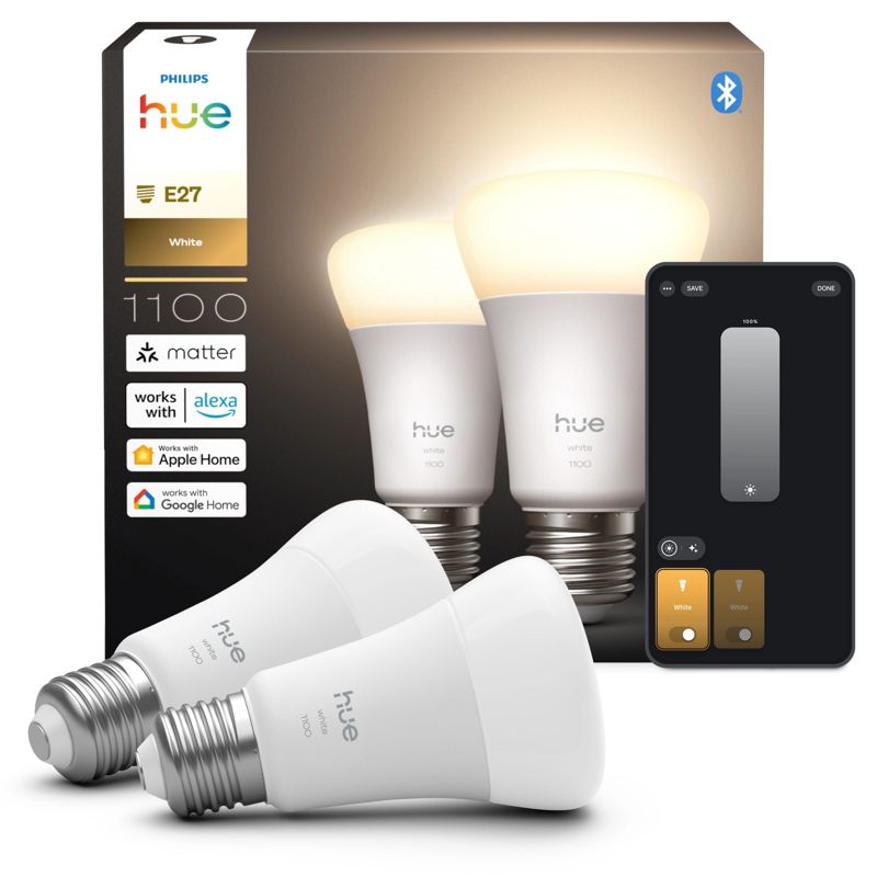 Żarówka LED Philips HUE E27 A60 9.5W 1100lm 2700K Biała Inteligentna Bluetooth White 2 szt.
