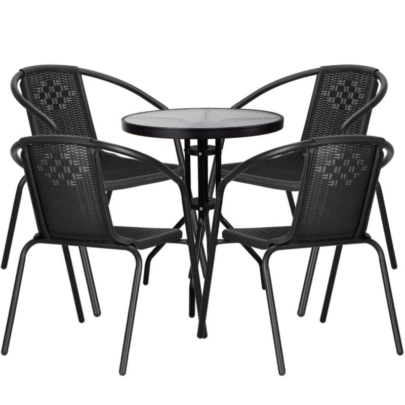 Zestaw mebli ogrodowych Springos stół okrągły i 4 fotele metalowe czarne komplet ogrodowy dla 4 osób 1 kpl.