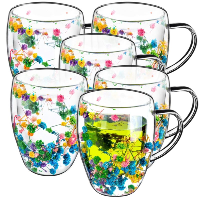 Kubek termiczny KADAX z kwiatowym motywem 350ml wielokolorowy 6 szt.