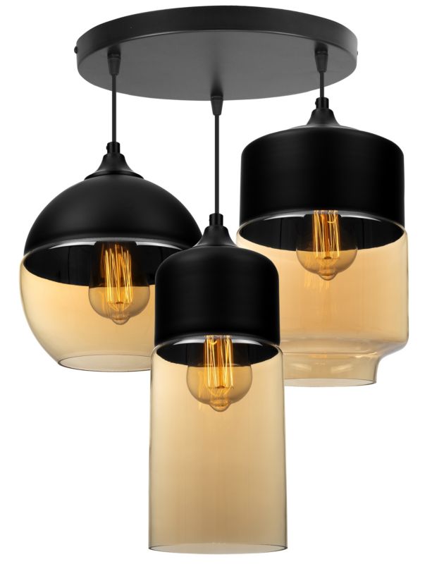 Lampa sufitowa wisząca Light Home LH Oslo 3x E27 60W klosz mieszany czarny/złoty 1szt.