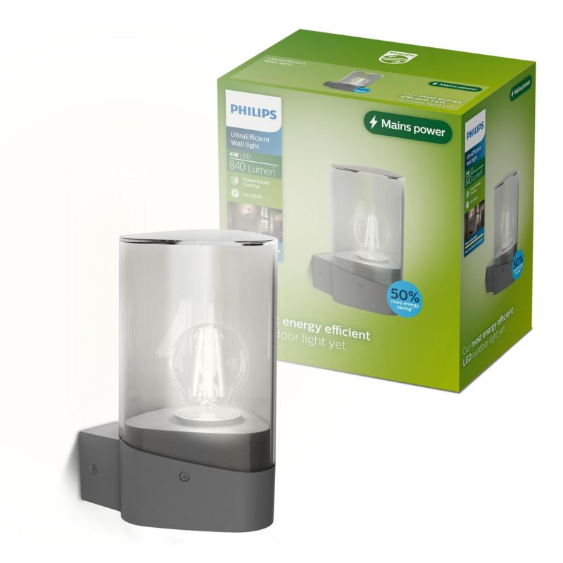 Kinkiet Ogrodowy Philips Lampa Zewnętrzna Elewacyjna E27 LED 4W 840lm 2700K IP44 Antracyt 1 szt.