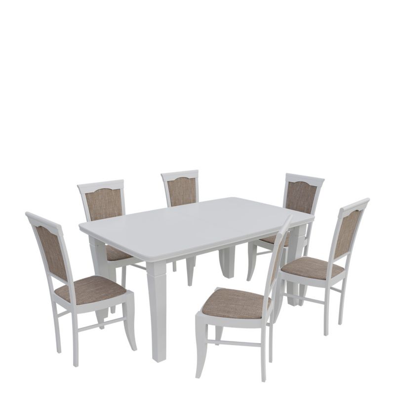 Zestaw RO30 MIRJAN 24 Stół rozkładany S26 100x160/400 + 6 krzeseł K13 biały + jasny brąz 1 kpl.