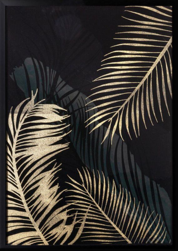 Obraz 482C Eurofirany 53x73 cm złote liscie na czarnym tle w ramie 1 szt.