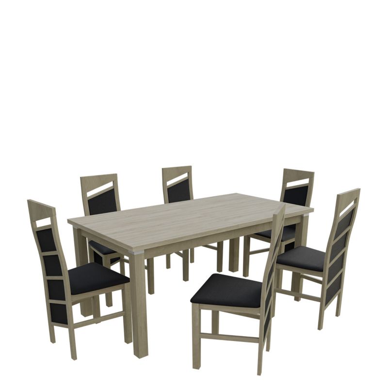 Zestaw RO48 MIRJAN 24 Stół rozkładany S18-L-S 80x160/200 + 6 krzeseł K61 dąb sonoma + czarna ekoskóra 1 kpl.
