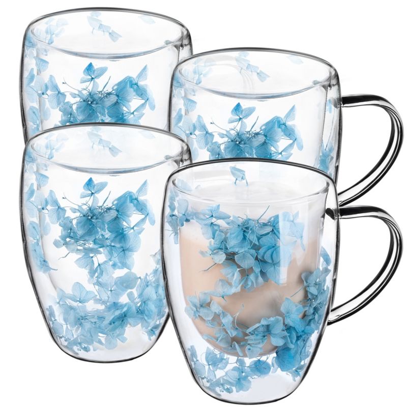 Kubek KADAX termiczny z kwiatowym motywem Riga niebieski 350ml 4 szt.