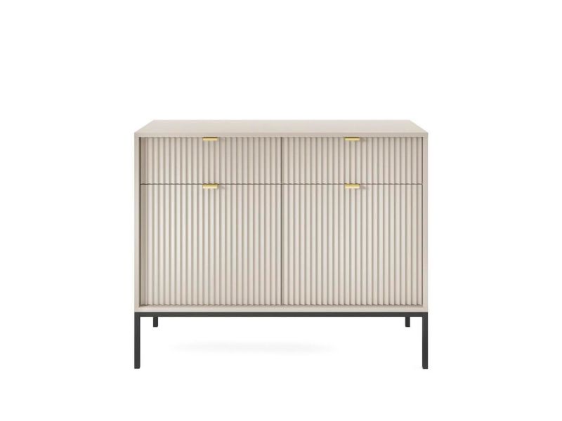 Komoda ryflowana Delicious Intesi nowoczesna kaszmir z szufladami czarne nogi 104 cm 1 szt.