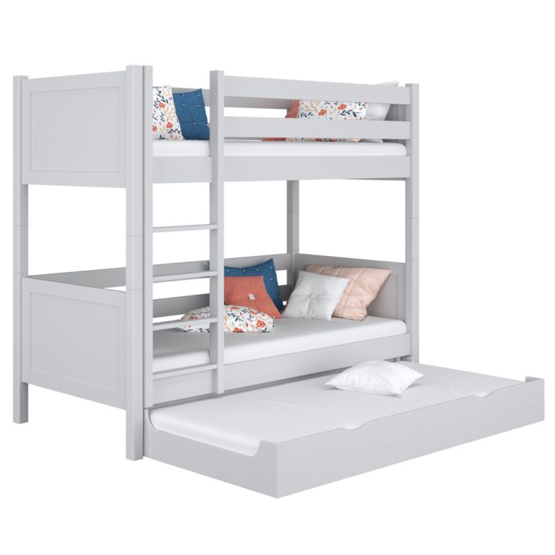 Drewniane łóżko N-WOOD piętrowe z szufladą na materac N02 popielaty 80x200 1szt.