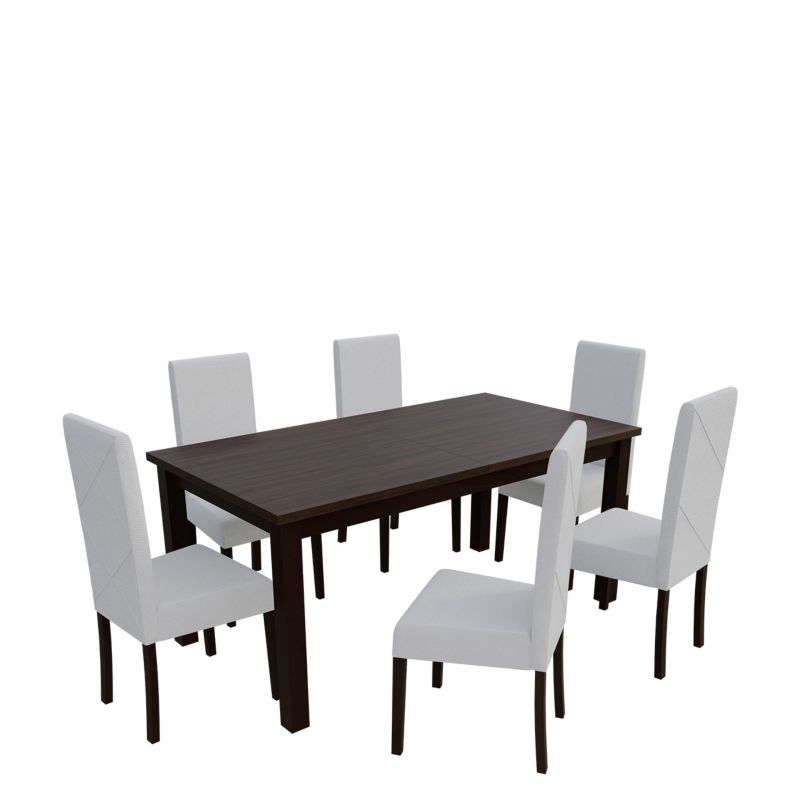 Zestaw RO17 MIRJAN 24 Stół rozkładany S18-L 80x160/200 + 6 krzeseł K41 orzech + biała ekoskóra 1 kpl.
