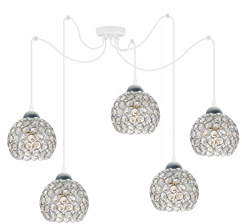 Lampa sufitowa wisząca Light Home LH Crystal Spider 5x E27 60W kryształki biały 1szt.